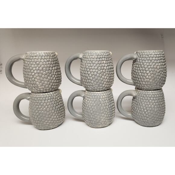 3D Porcupine 6 Coffee Mugs 16 oz /Tea Cup Hand Painted Gray Beige Stoneware New - Picture 2 of 11